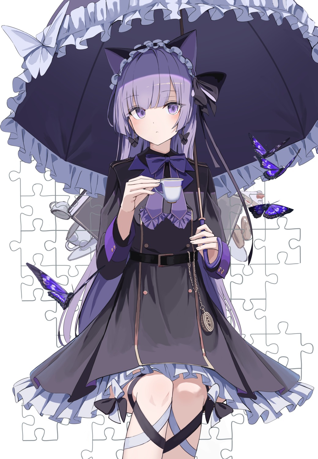 animal_ears, dress, gothic_lolita, lolita_fashion, mikisai, nekomimi, umbrella