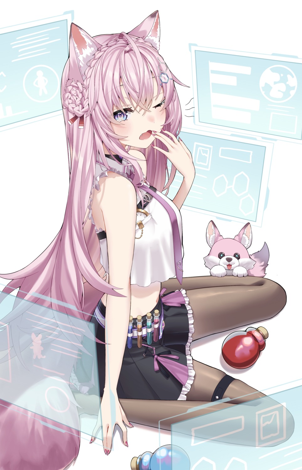 animal_ears, garter, hakui_koyori, hololive, honeyhoppin, pantyhose, tail