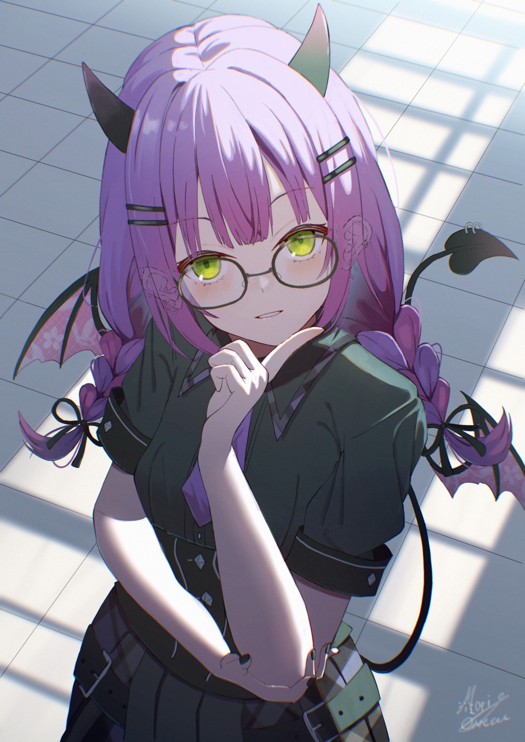 hololive, horns, maria_onnette, megane, tail, tokoyami_towa, wings