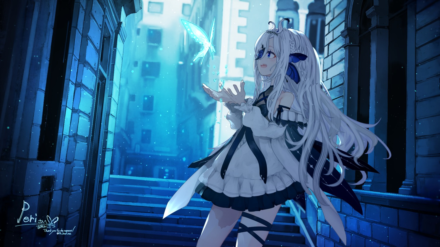 dress, eyepatch, garter, indie_virtual_youtuber, wallpaper, yoshioka_yoshiko