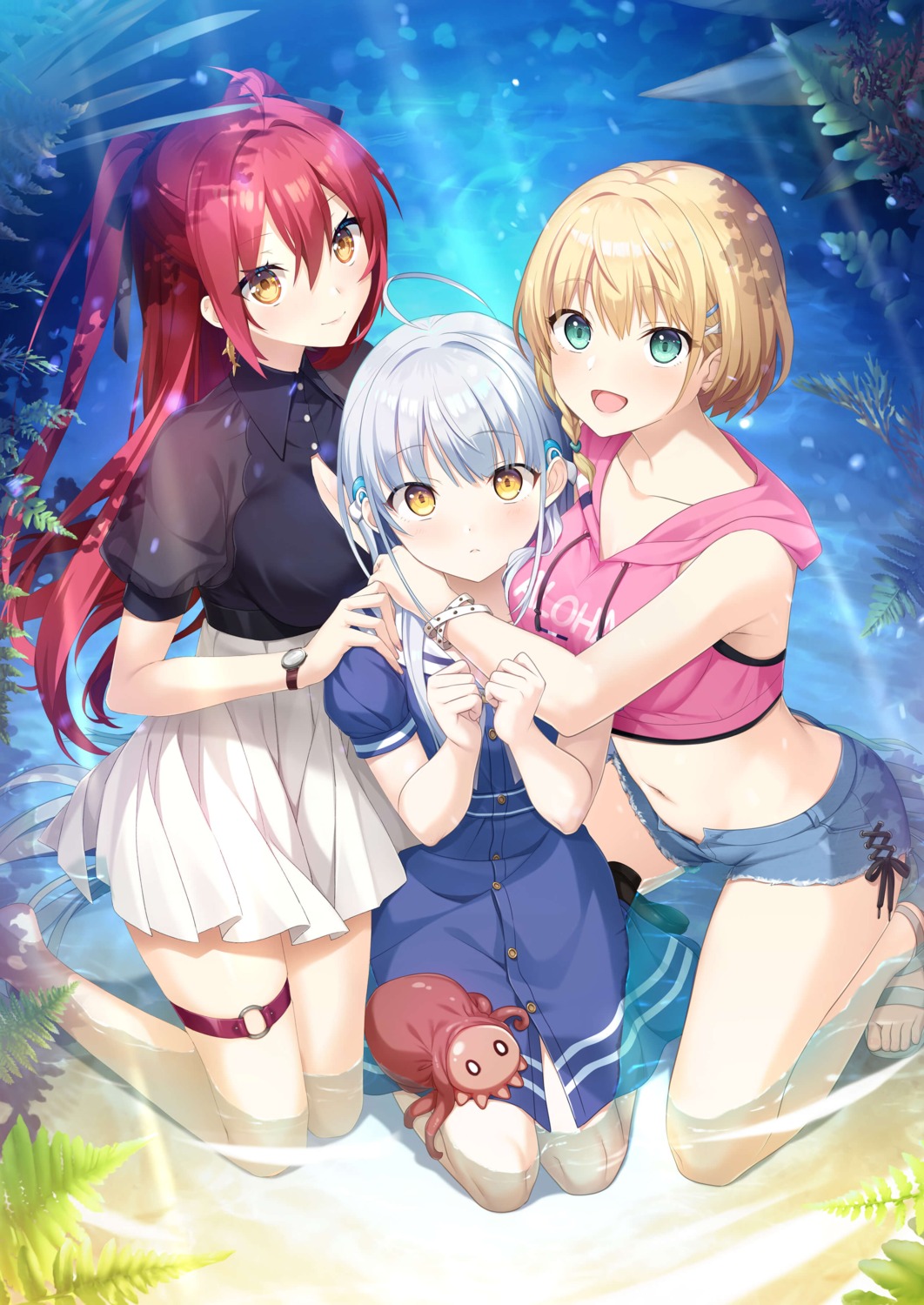 cube, dress, garter, hoshiro_remi, kuuko_(same_to_ikiru_nanokakan), same_to_ikiru_nanokakan, see_through, tagme, tenjiku_amane, wet