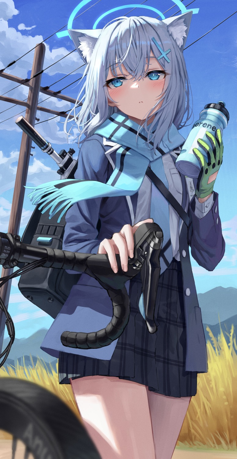 animal_ears, blue_archive, gun, halo, nekomimi, seifuku, sunaookami_shiroko, superpig
