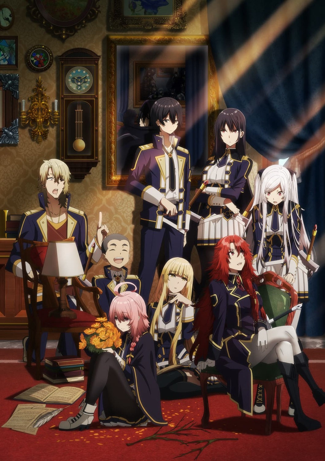 alexia_midgar, cid_kagenou, claire_kagenou, hyoro_gali, iris_midgar, jaga_imo, kage_no_jitsuryokusha_ni_naritakute!, pantyhose, rose_oriana, sherry_barnett, skirt_lift, sword, tagme, thighhighs, uniform