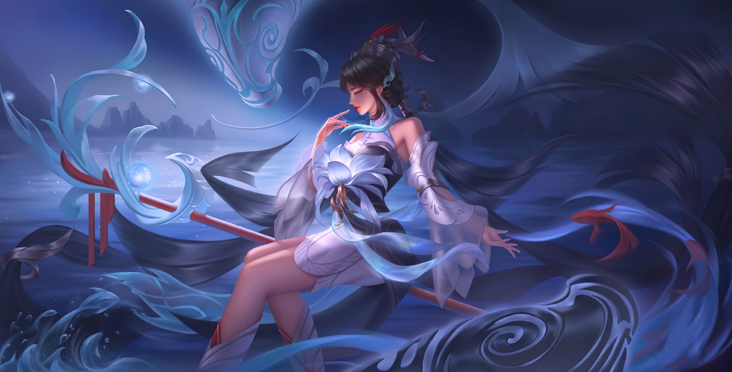asian_clothes, da_qiao, honor_of_kings, romance_of_the_three_kingdoms, see_through, tagme, weapon