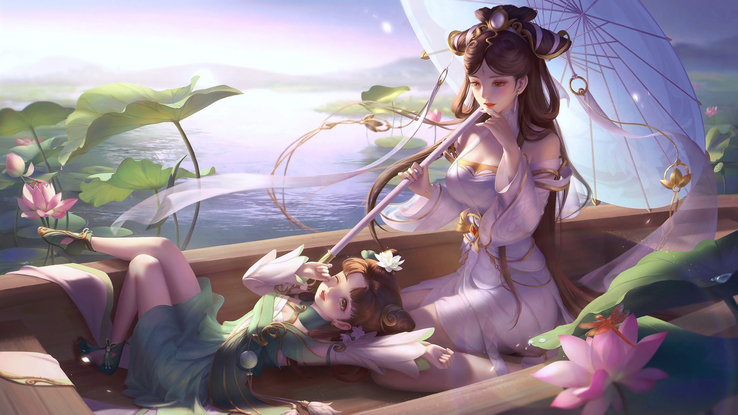 asian_clothes, da_qiao, honor_of_kings, naglus, no_bra, see_through, umbrella, xiao_qiao