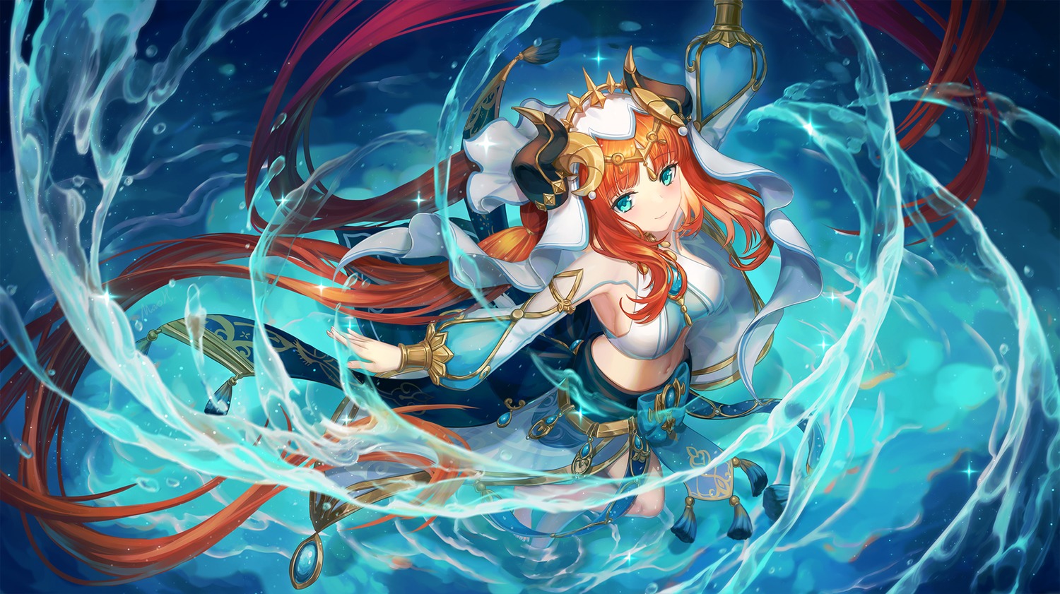 genshin_impact, horns, nilou, no_bra, ulquiorra0, wet
