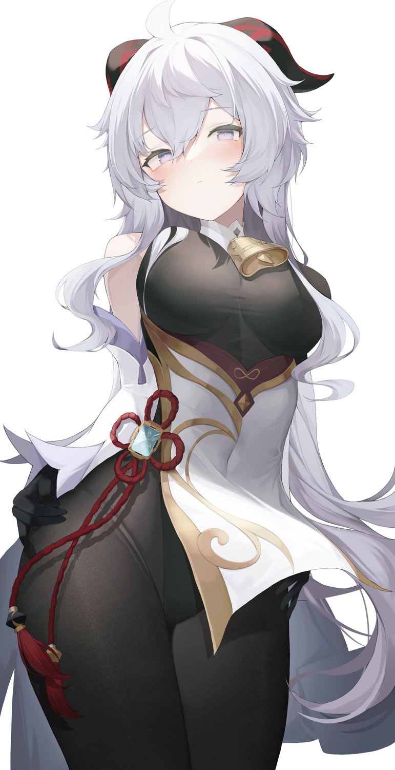 ahr_tato, asian_clothes, ganyu, genshin_impact, horns, leotard, pantyhose