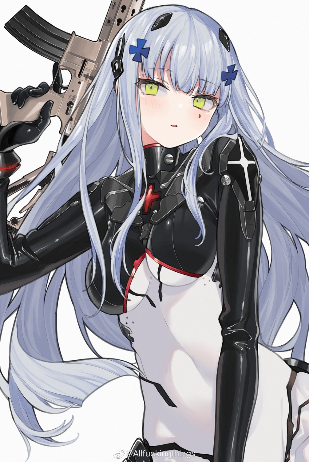 bodysuit, girls_frontline, gun, hk416_(girls_frontline), mimelond, watermark