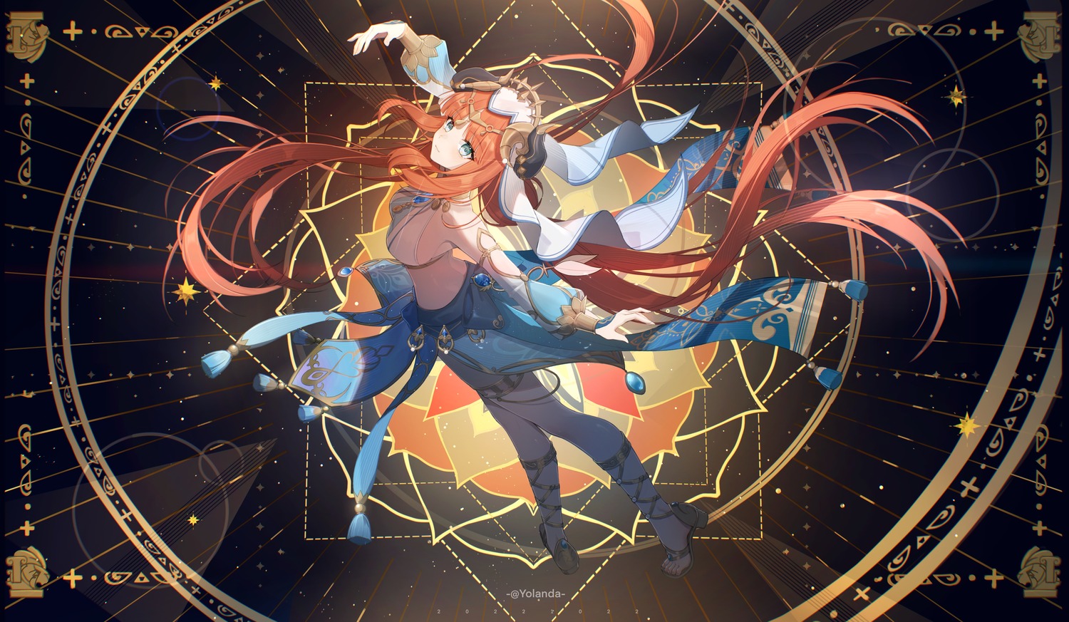 garter, genshin_impact, heels, horns, nilou, no_bra, skirt_lift, yolanda