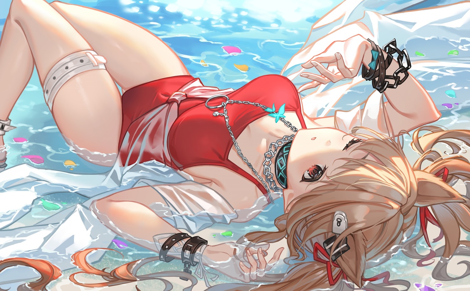 al_guang, angelina_(arknights), arknights, garter, see_through, swimsuits, wet