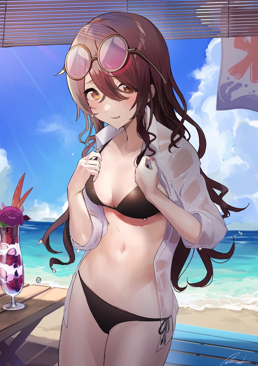 bikini, dress_shirt, megane, oosaki_tenka, open_shirt, see_through, swimsuits, the_idolm@ster