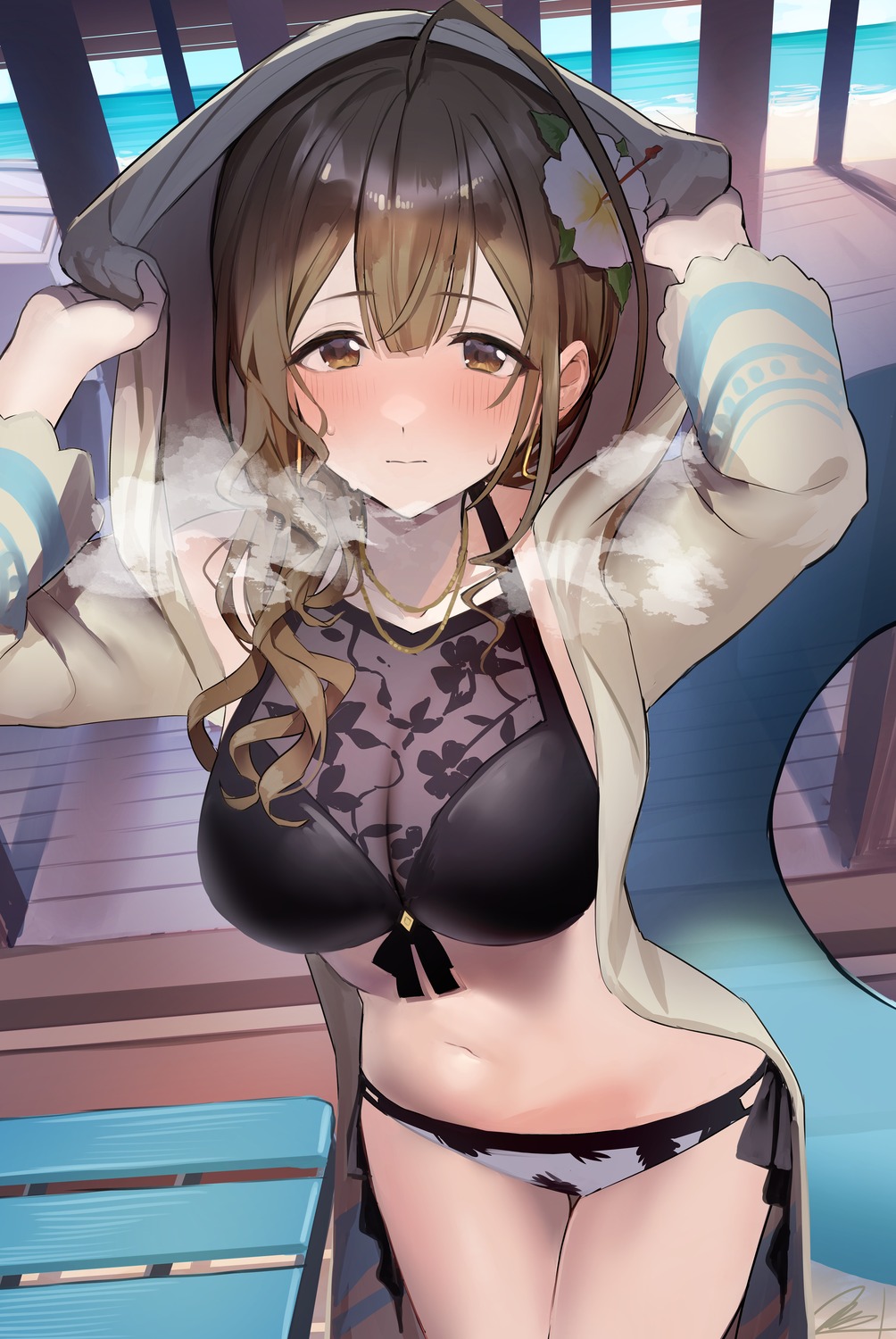 bikini, kuwayama_chiyuki, open_shirt, see_through, swimsuits, the_idolm@ster, the_idolm@ster_shiny_colors, uouokuma