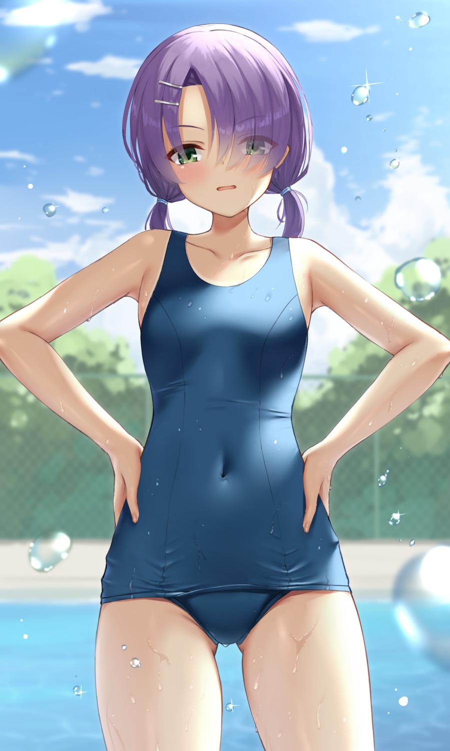 cafe_stella_to_shinigami_no_chou, hiuchidani_mei, ncontrail_(mgax7527), school_swimsuit, swimsuits, wet