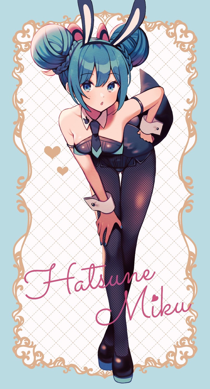 amagi_hana, animal_ears, bicute_bunnies_miku, bunny_ears, bunny_girl, fishnets, hatsune_miku, pantyhose