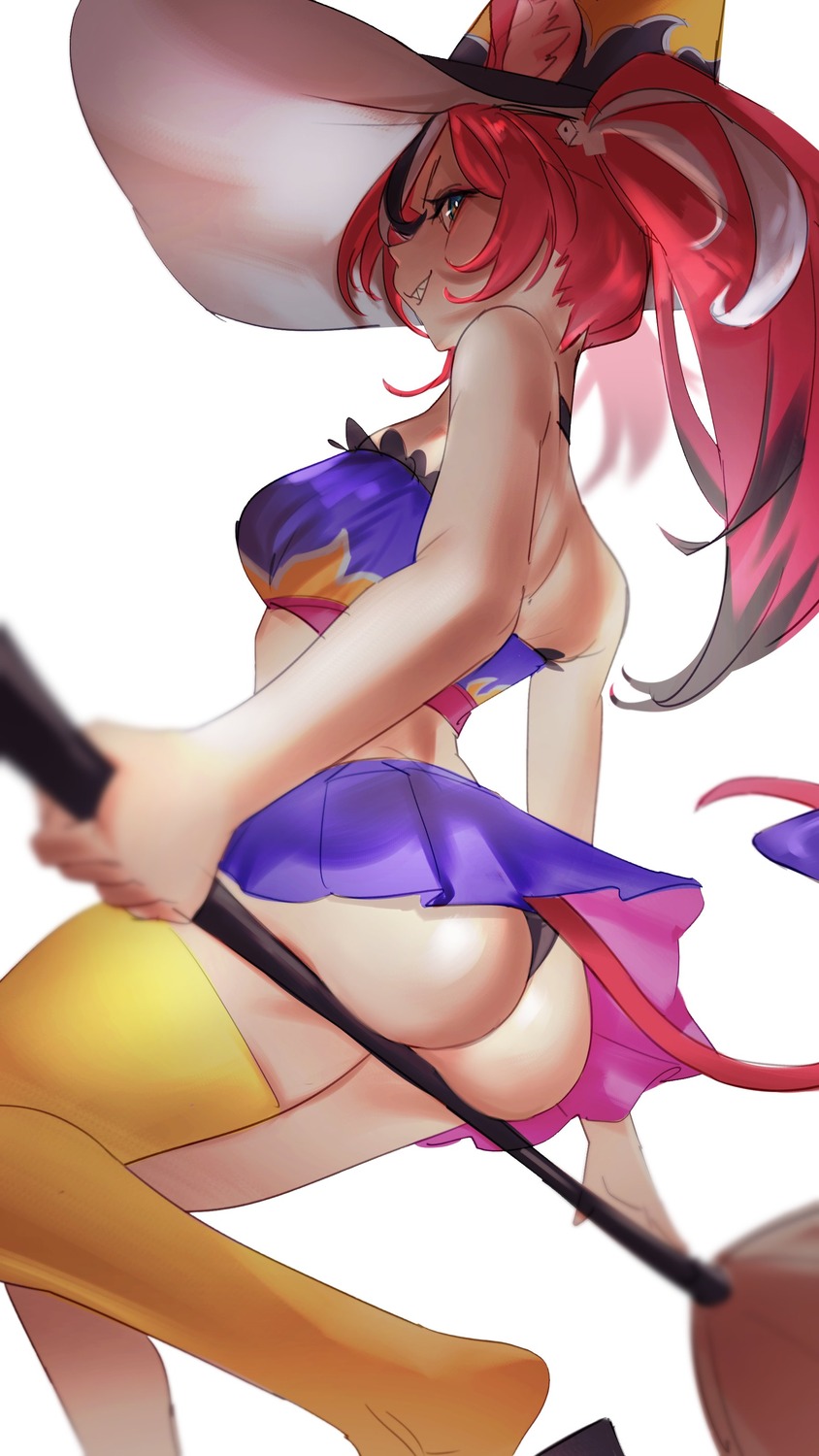 animal_ears, aragiken, ass, hakos_baelz, hololive, hololive_english, pantsu, sketch, skirt_lift, tail, thighhighs, thong, witch