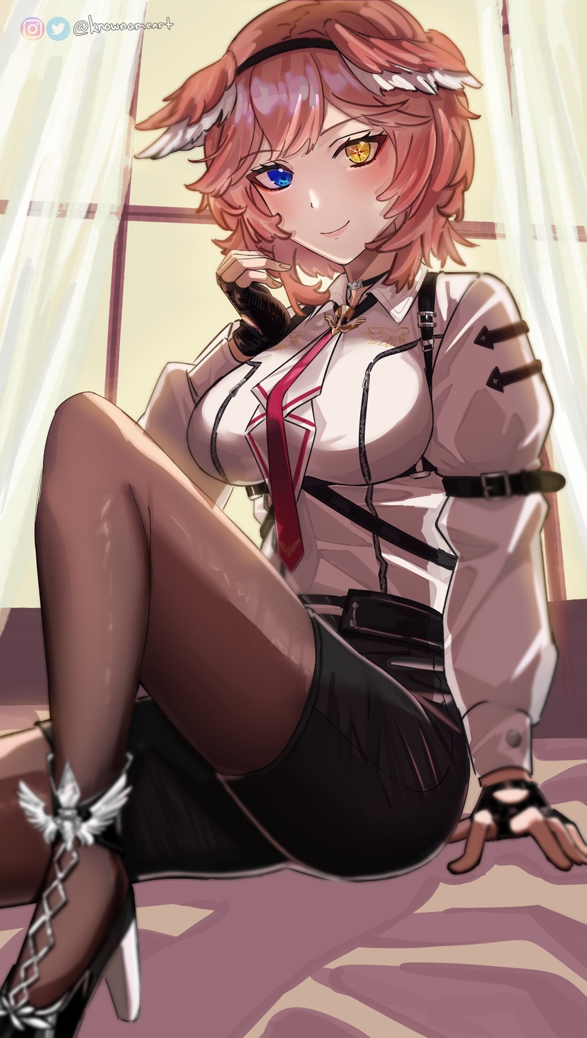 heels, heterochromia, hololive, knowname, pantyhose, takane_lui, uniform, wings