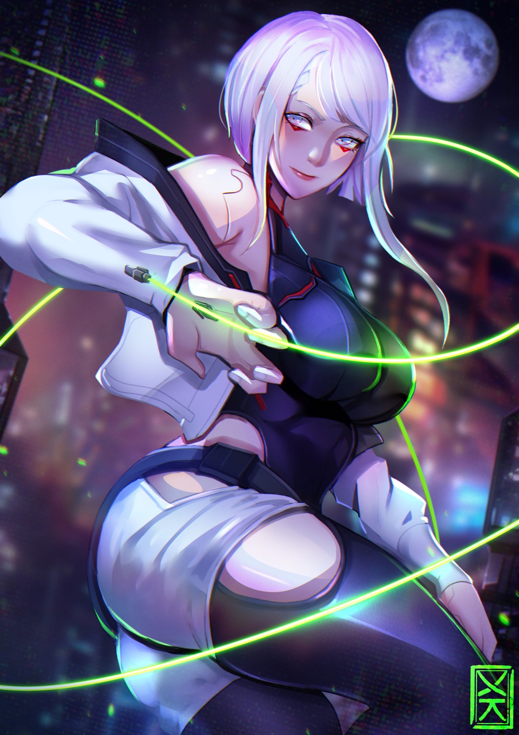 cyberpunk:_edgerunners, cyberpunk_2077, leotard, lucy_(cyberpunk), mecha_musume, thighhighs, xuuikie_ashe