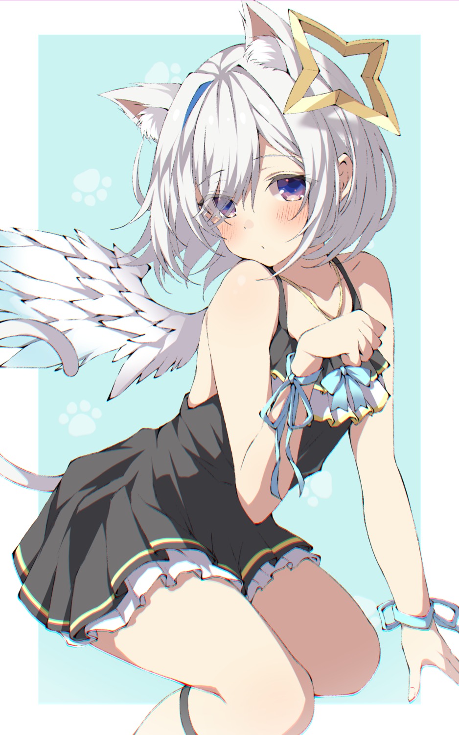 absent, amane_kanata, angel, animal_ears, dress, hololive, nekomimi, tail, wings