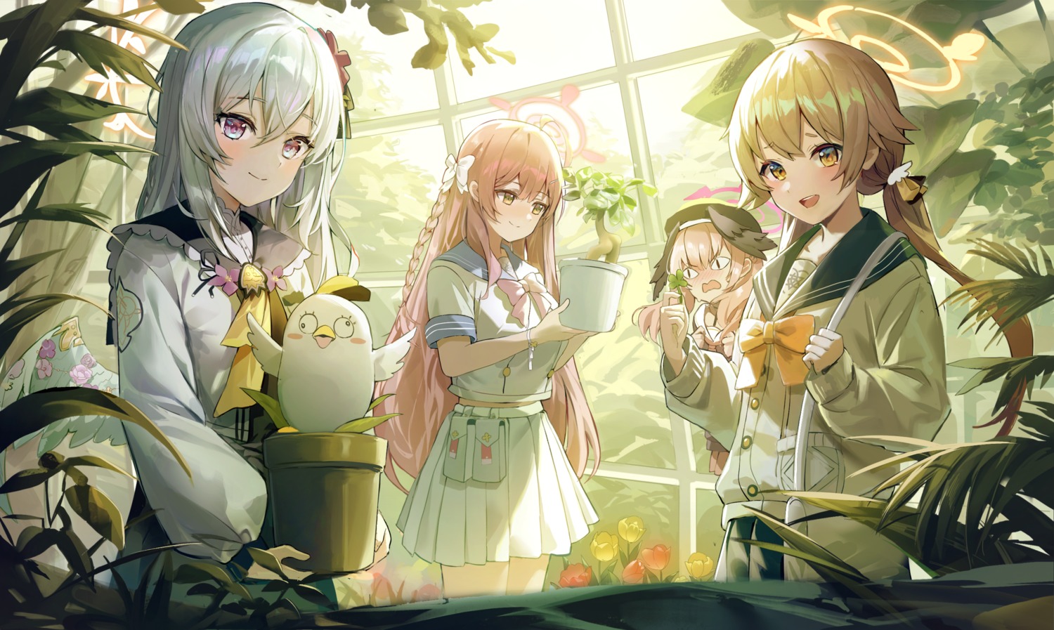 ajitani_hifumi, blue_archive, datsha, halo, seifuku, shimoe_koharu, shirasu_azusa, sweater