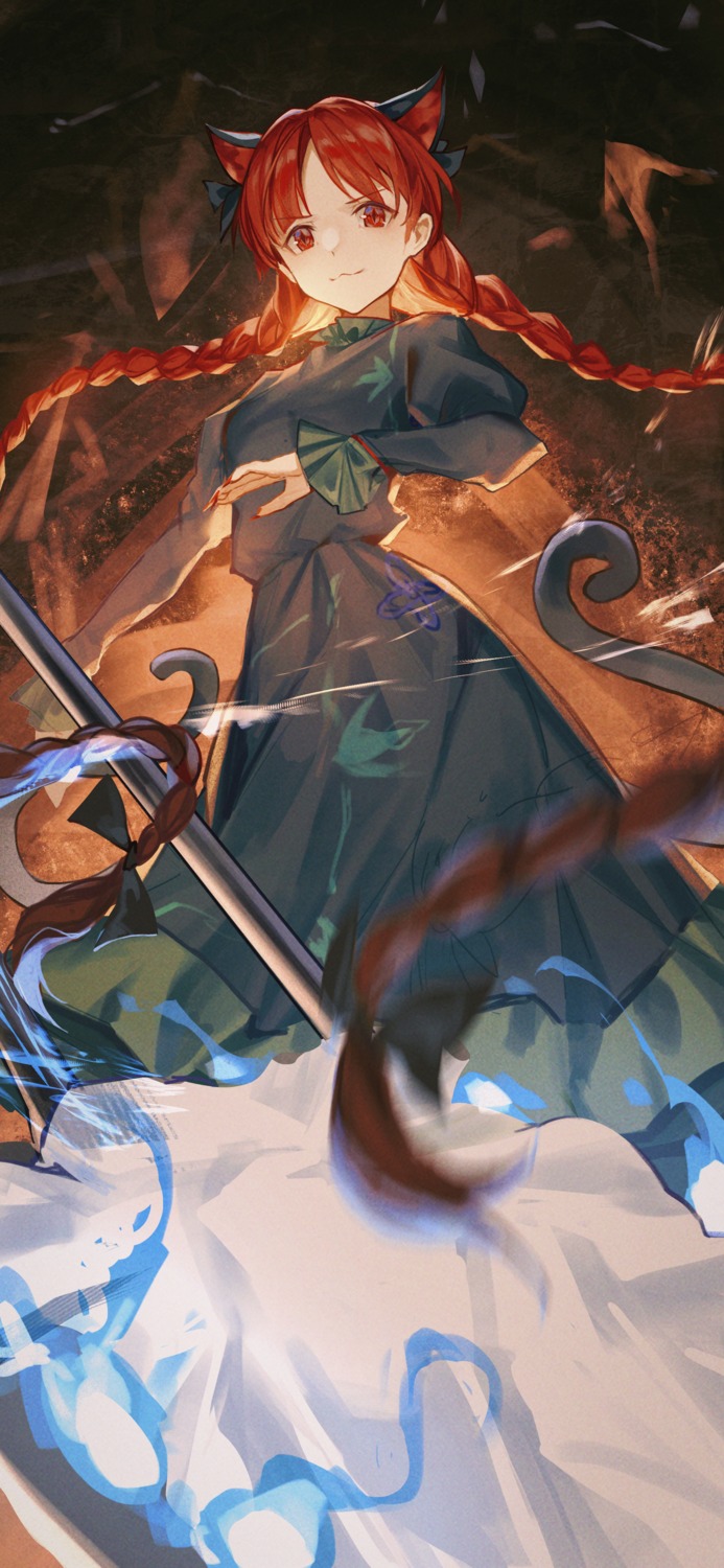 animal_ears, dress, kaenbyou_rin, nekomimi, tail, touhou, wb_yimo