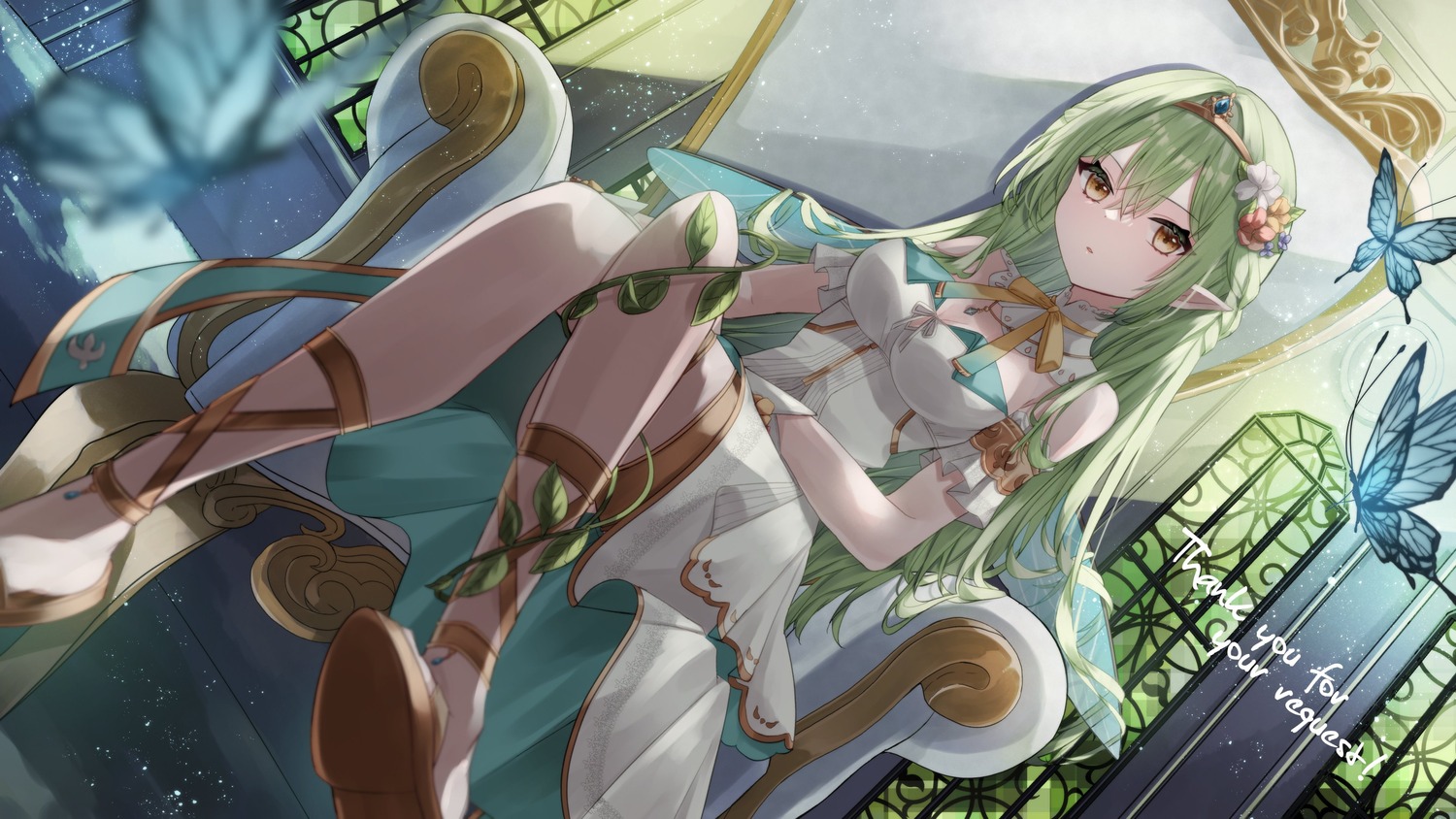 dress, garter, no_bra, peony_aeria, pointy_ears, production_kawaii, saiko_(saisaka), wallpaper, wings
