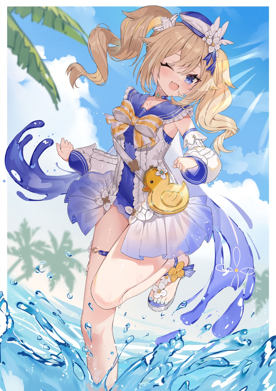 barbara_(genshin_impact), garter, genshin_impact, see_through, swimsuits, wet, yuia