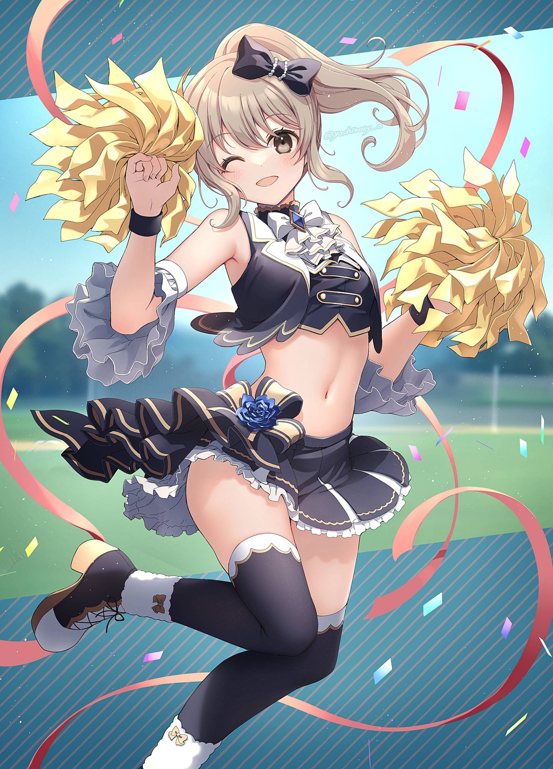 cheerleader, heels, skirt_lift, thighhighs, yoshino_ryou
