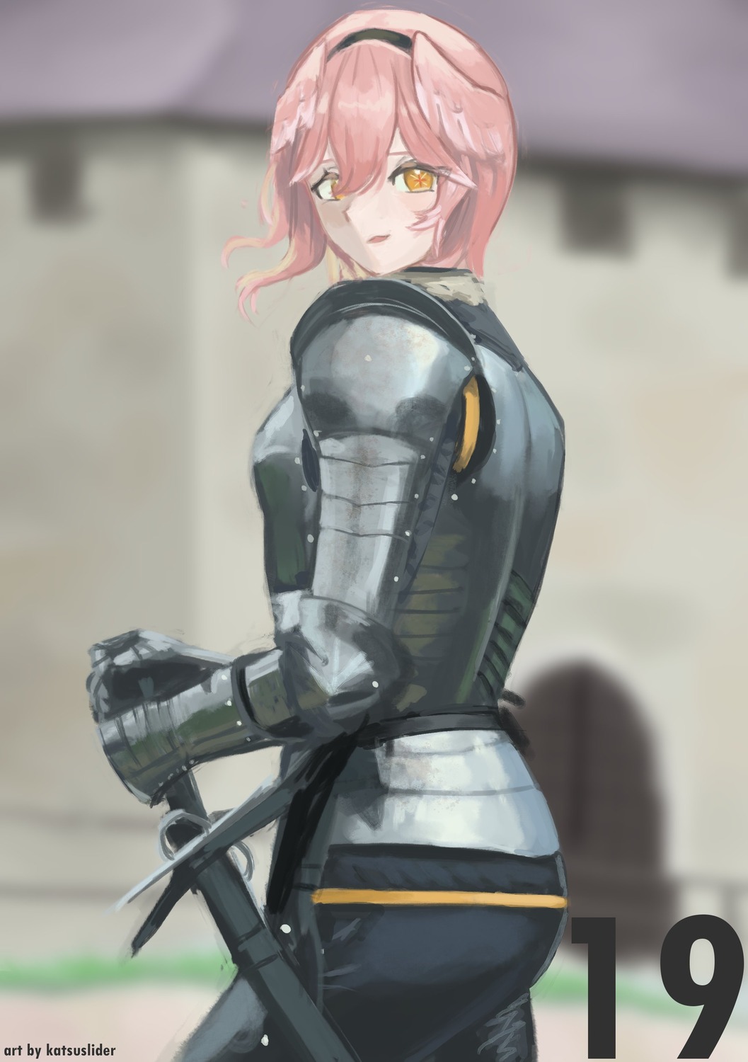 armor, ass, hololive, katsu_(katsuslider), sketch, sword, takane_lui, wings
