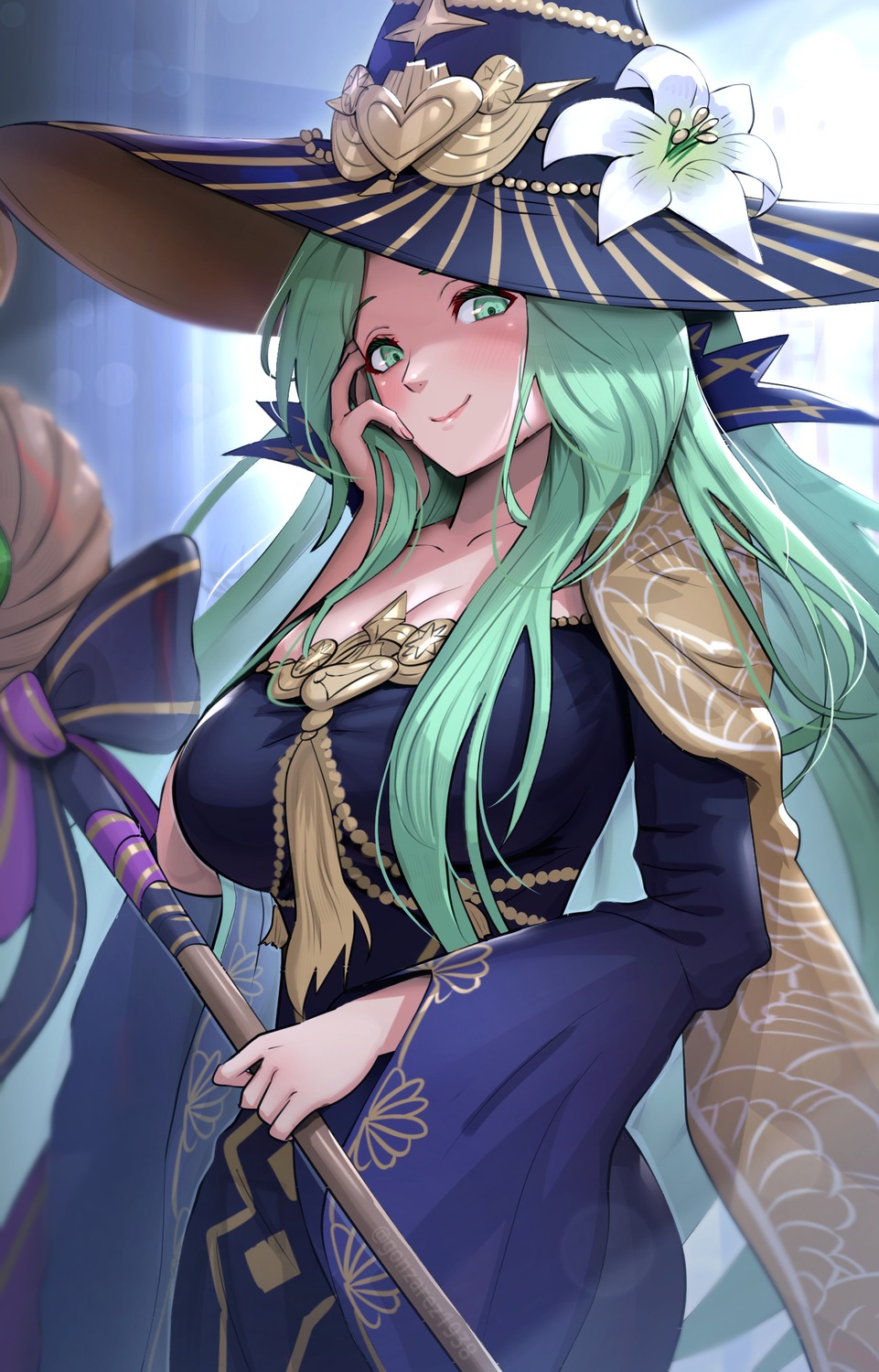 cleavage, fire_emblem, fire_emblem_three_houses, gonzarez, halloween, rhea_(fire_emblem), weapon, witch