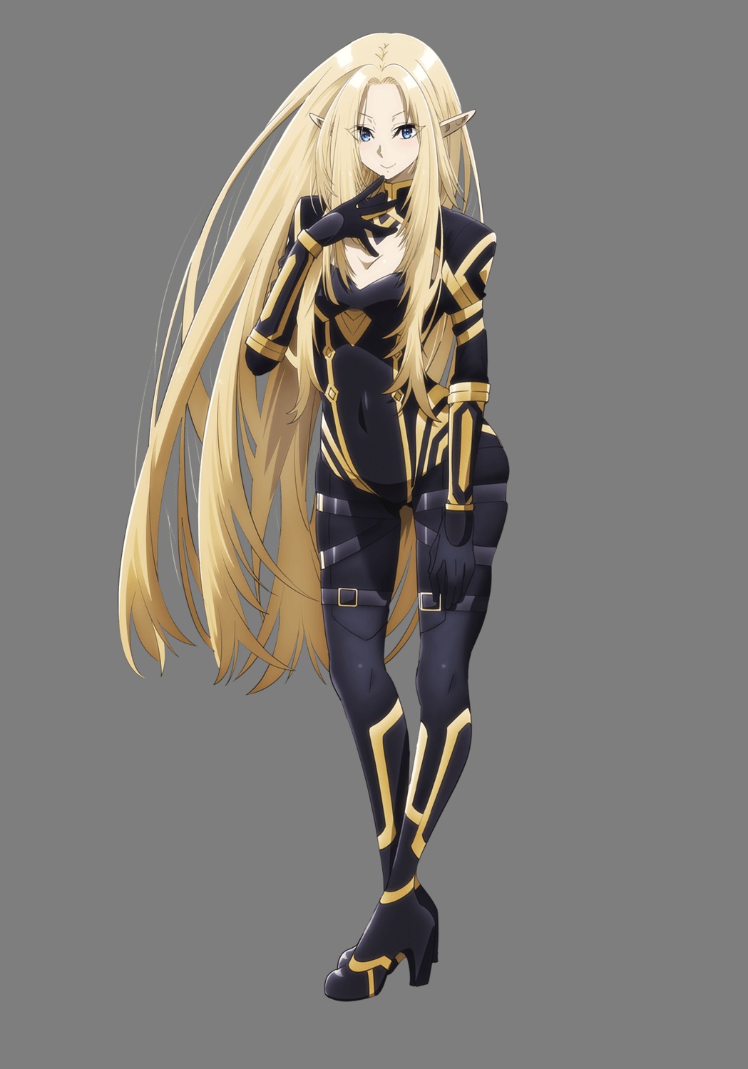 alpha_(kagejitsu), bodysuit, elf, garter, heels, kage_no_jitsuryokusha_ni_naritakute!, pointy_ears, transparent_png