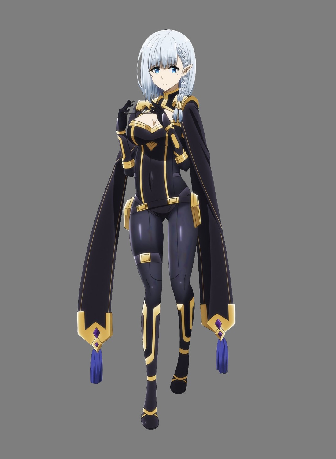 beta_(kagejitsu), bodysuit, cleavage, elf, kage_no_jitsuryokusha_ni_naritakute!, pointy_ears, transparent_png