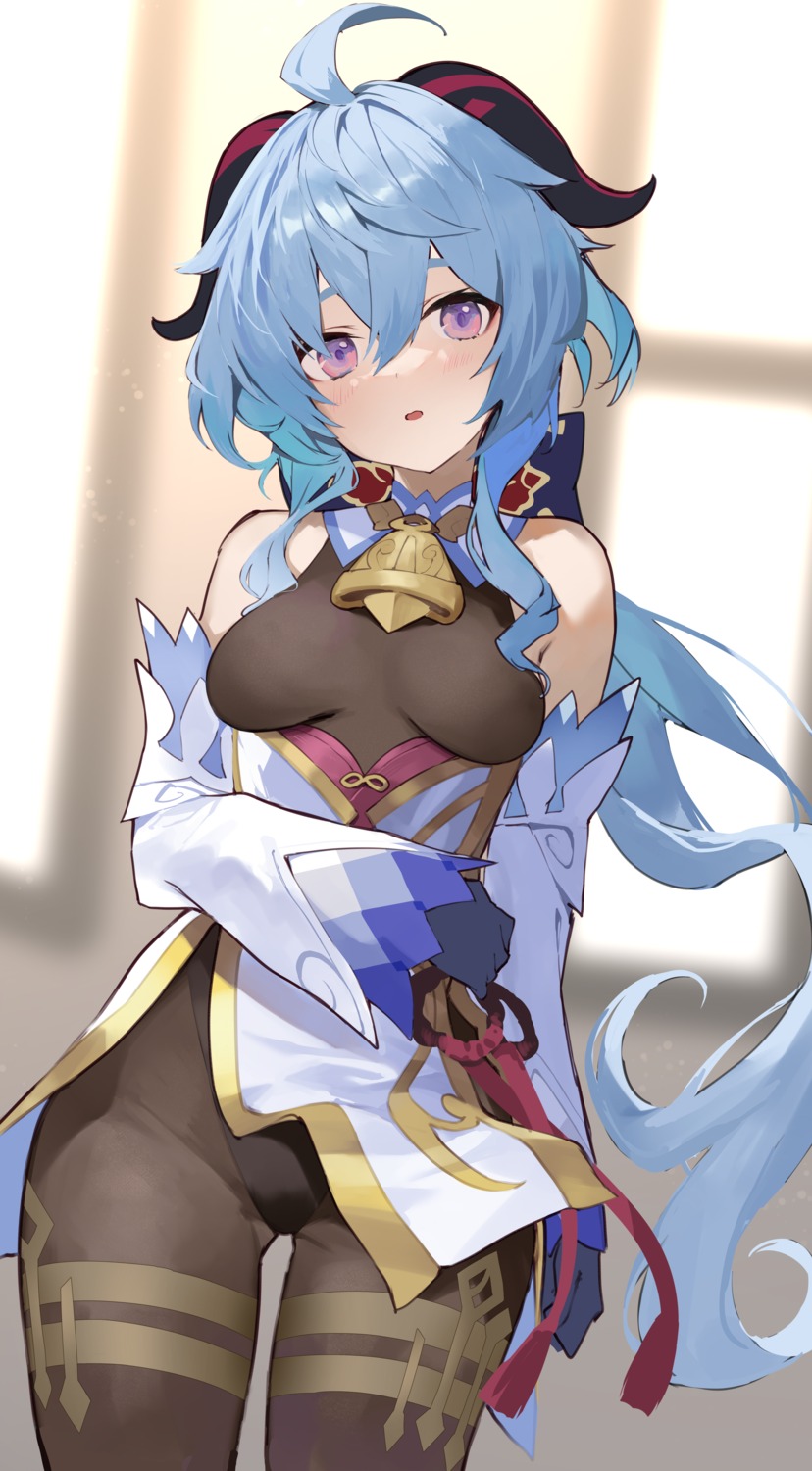 amagasa_yun, asian_clothes, ganyu, genshin_impact, horns, leotard, pantyhose, skirt_lift