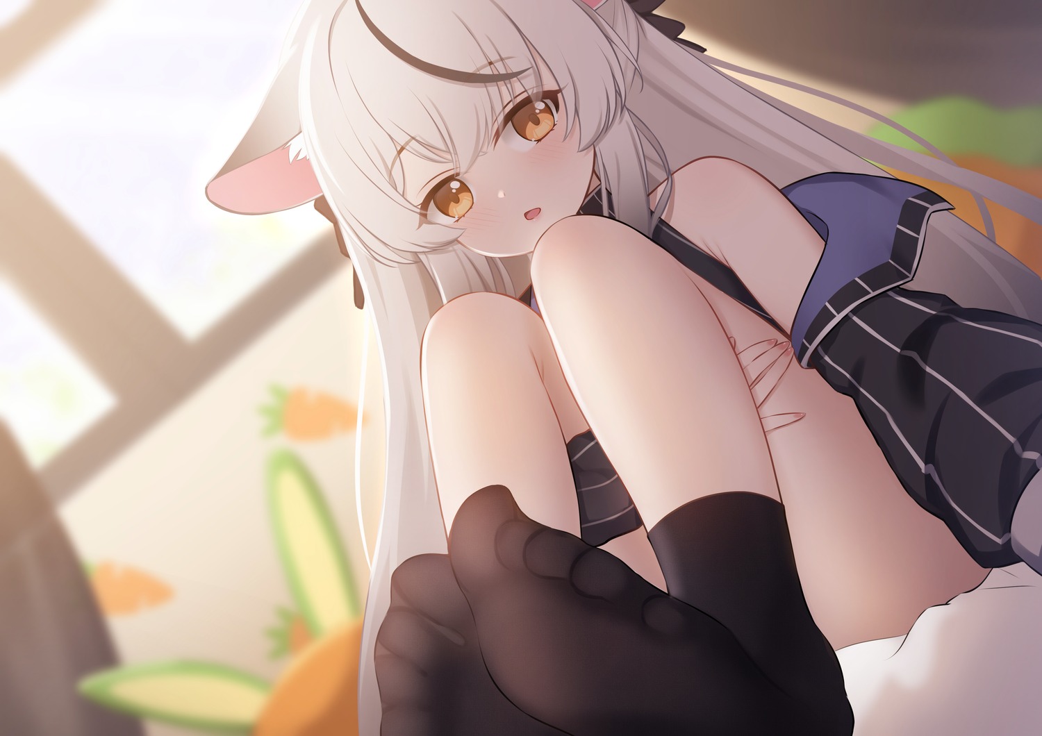 animal_ears, blue_archive, daoyan, dress, feet, nekomimi, sunohara_kokona