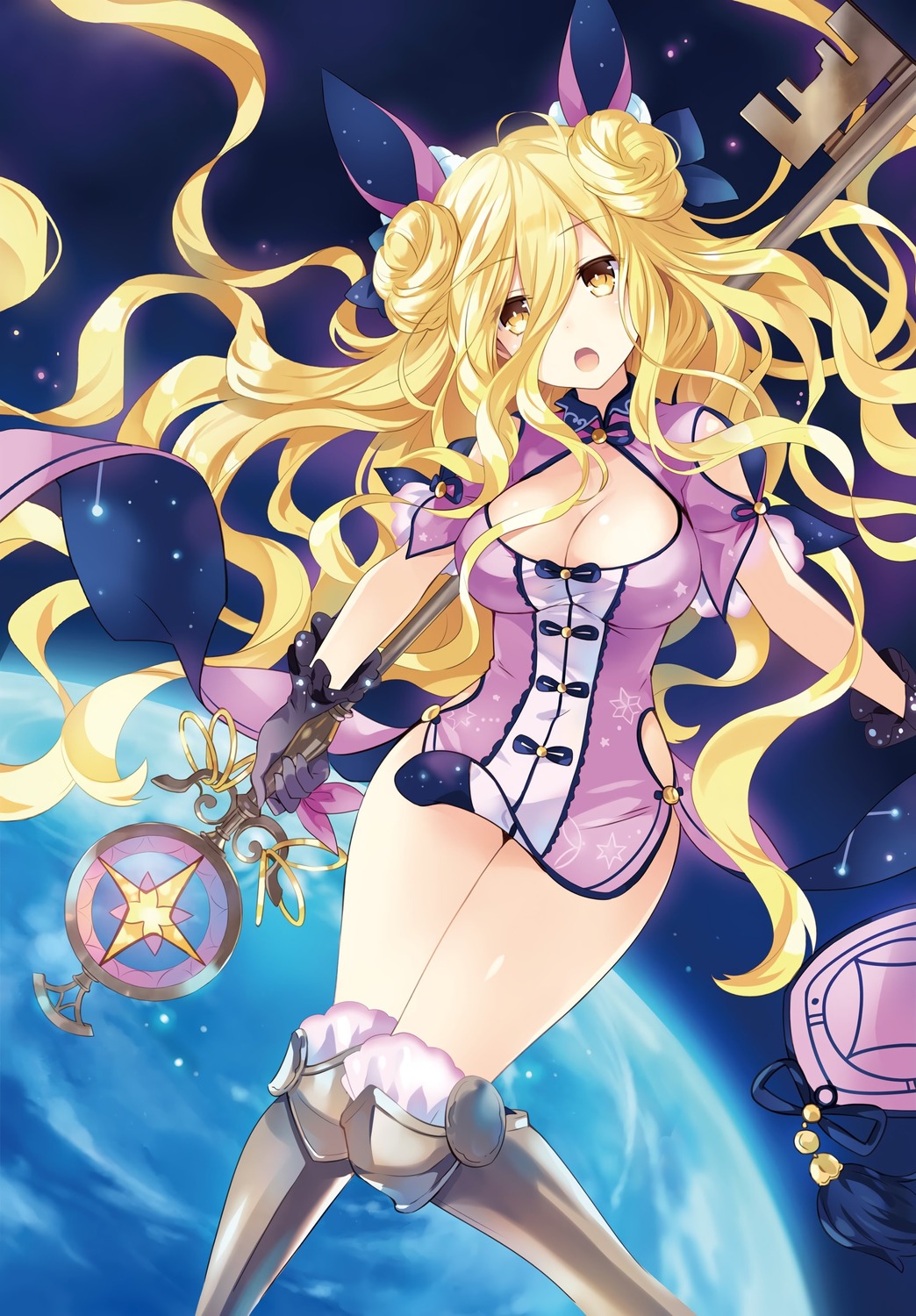 animal_ears, armor, chinadress, cleavage, date_a_live, hoshimiya_mukuro, tsunako, weapon