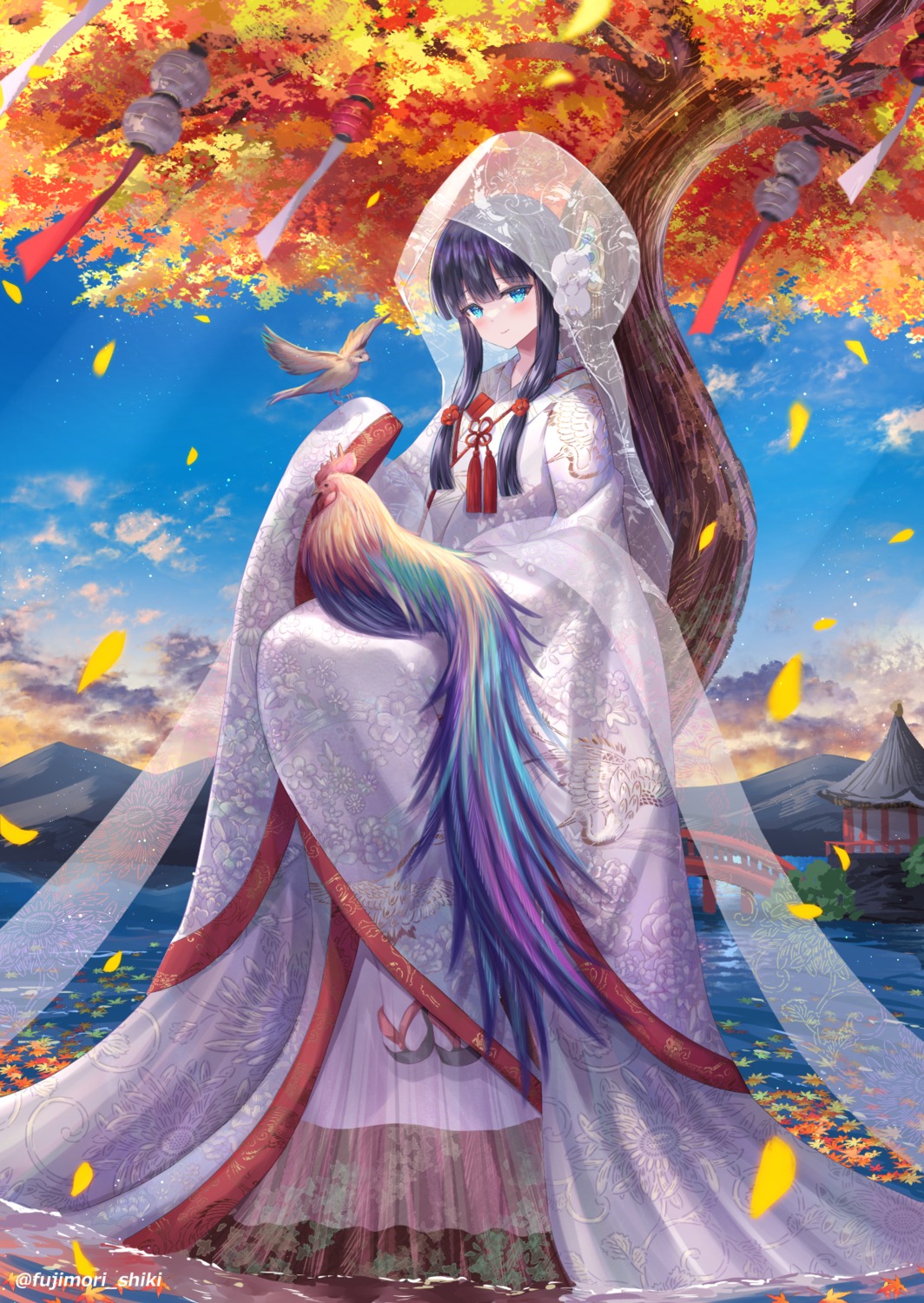 fujimori_shiki, kimono, see_through, wet