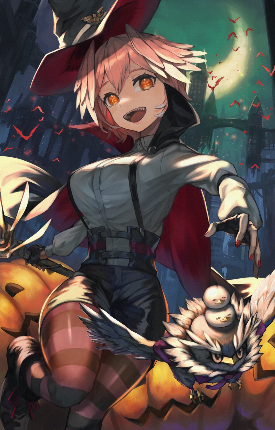 barcy, ganmo_(takane_lui), halloween, hololive, pantyhose, takane_lui, tsukune_(takane_lui), tsumire_(takane_lui)