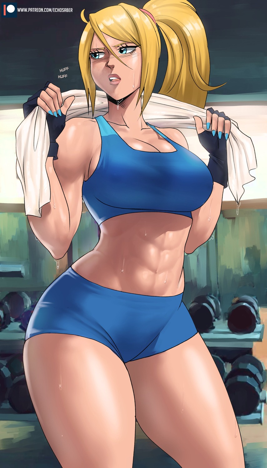 cleavage, echo_saber, gym_uniform, metroid, samus_aran