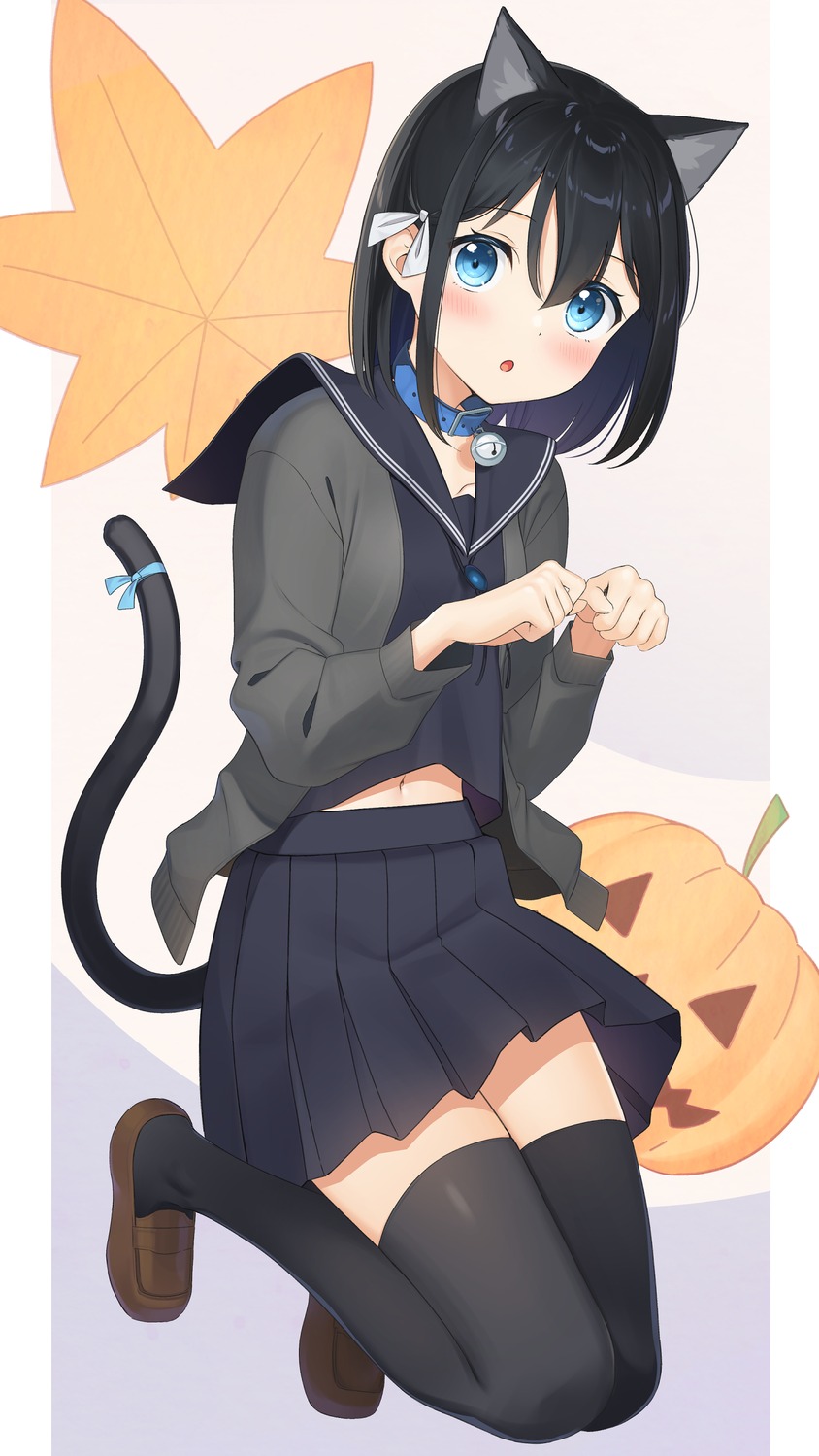 animal_ears, apollo_(hu_maple), halloween, nekomimi, seifuku, tail, thighhighs