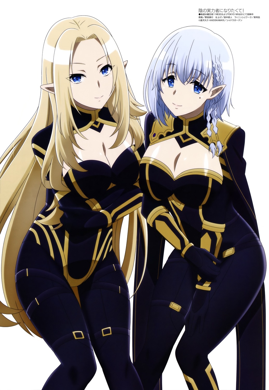 alpha_(kagejitsu), beta_(kagejitsu), bodysuit, elf, kage_no_jitsuryokusha_ni_naritakute!, noda_yasuyuki, pointy_ears