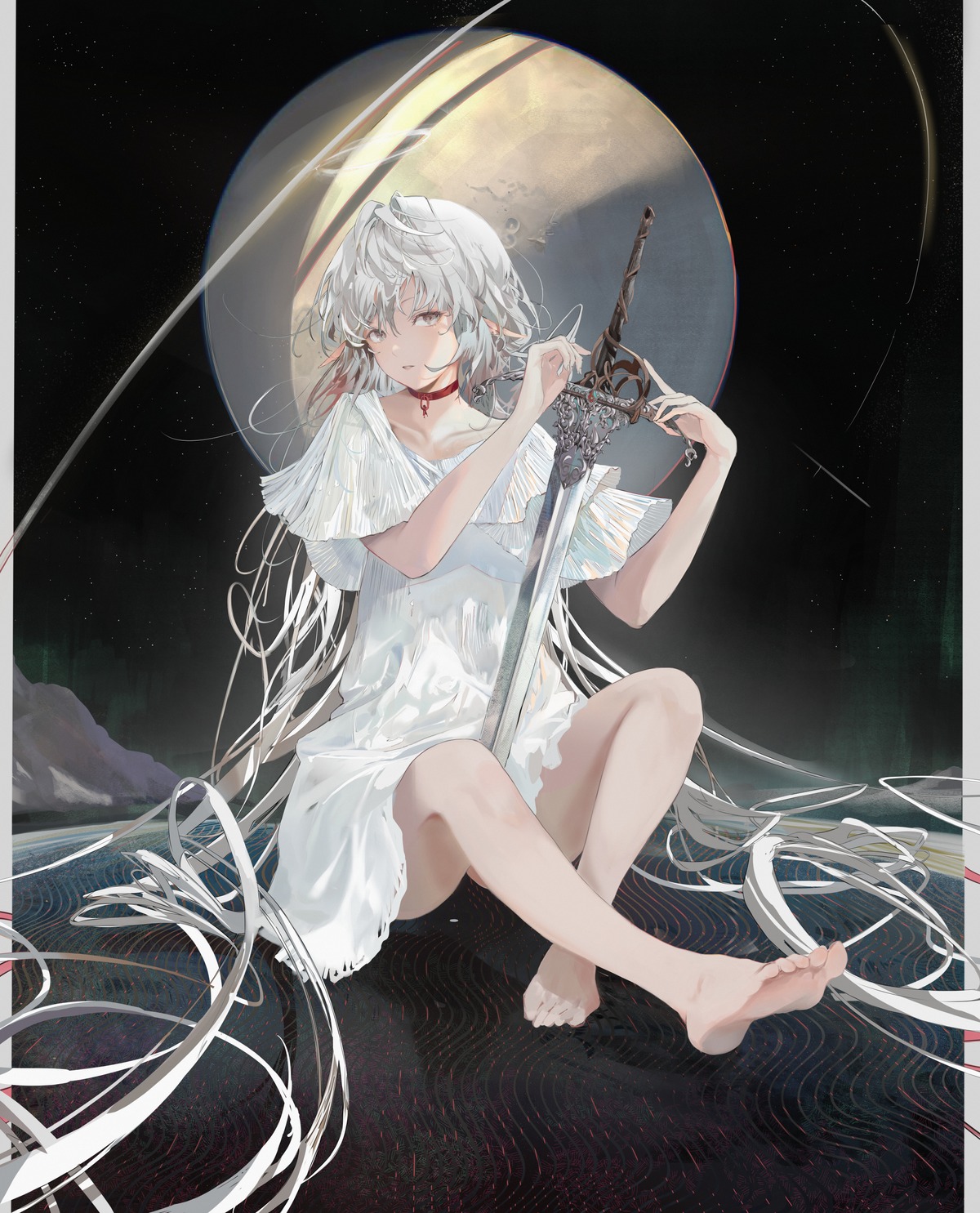 dress, jenmin12, pointy_ears, sword