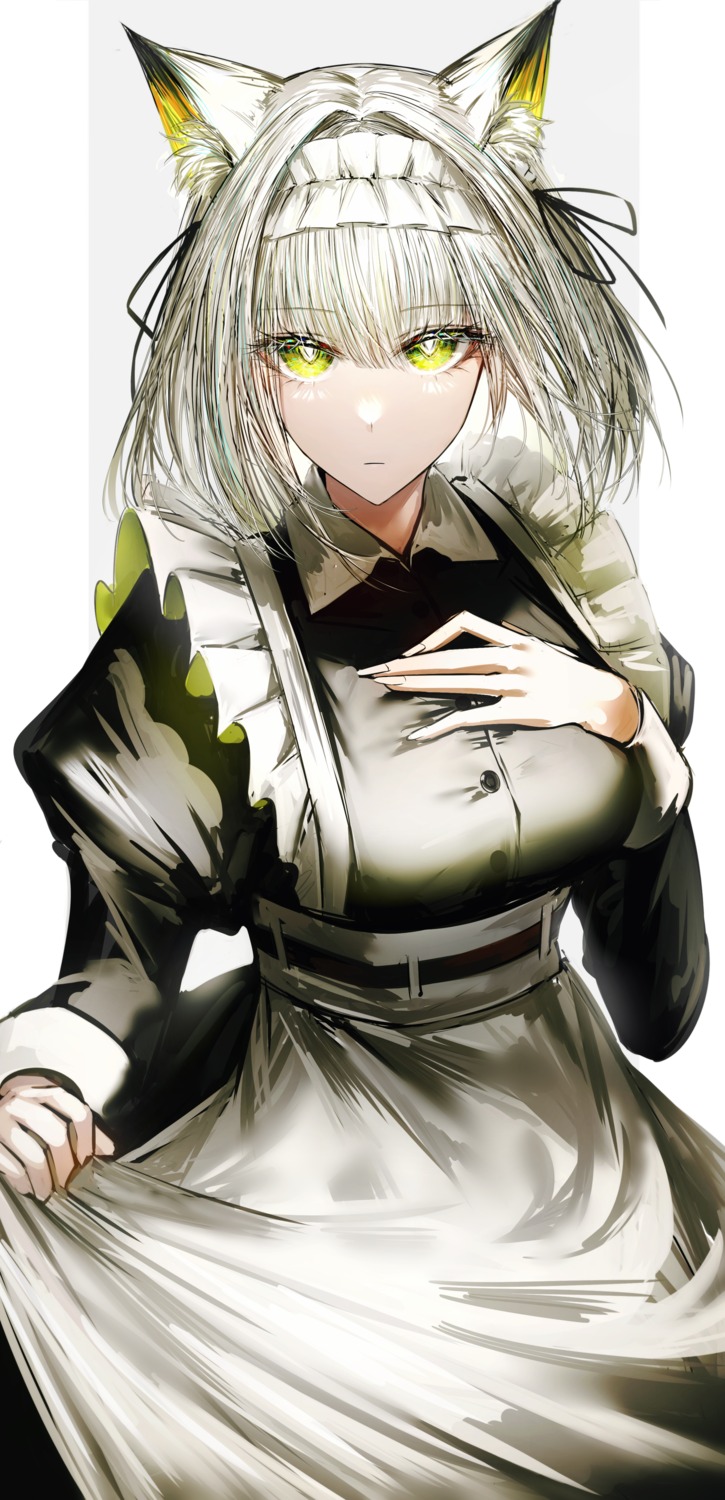 akqne, animal_ears, arknights, kal'tsit_(arknights), maid, nekomimi, skirt_lift