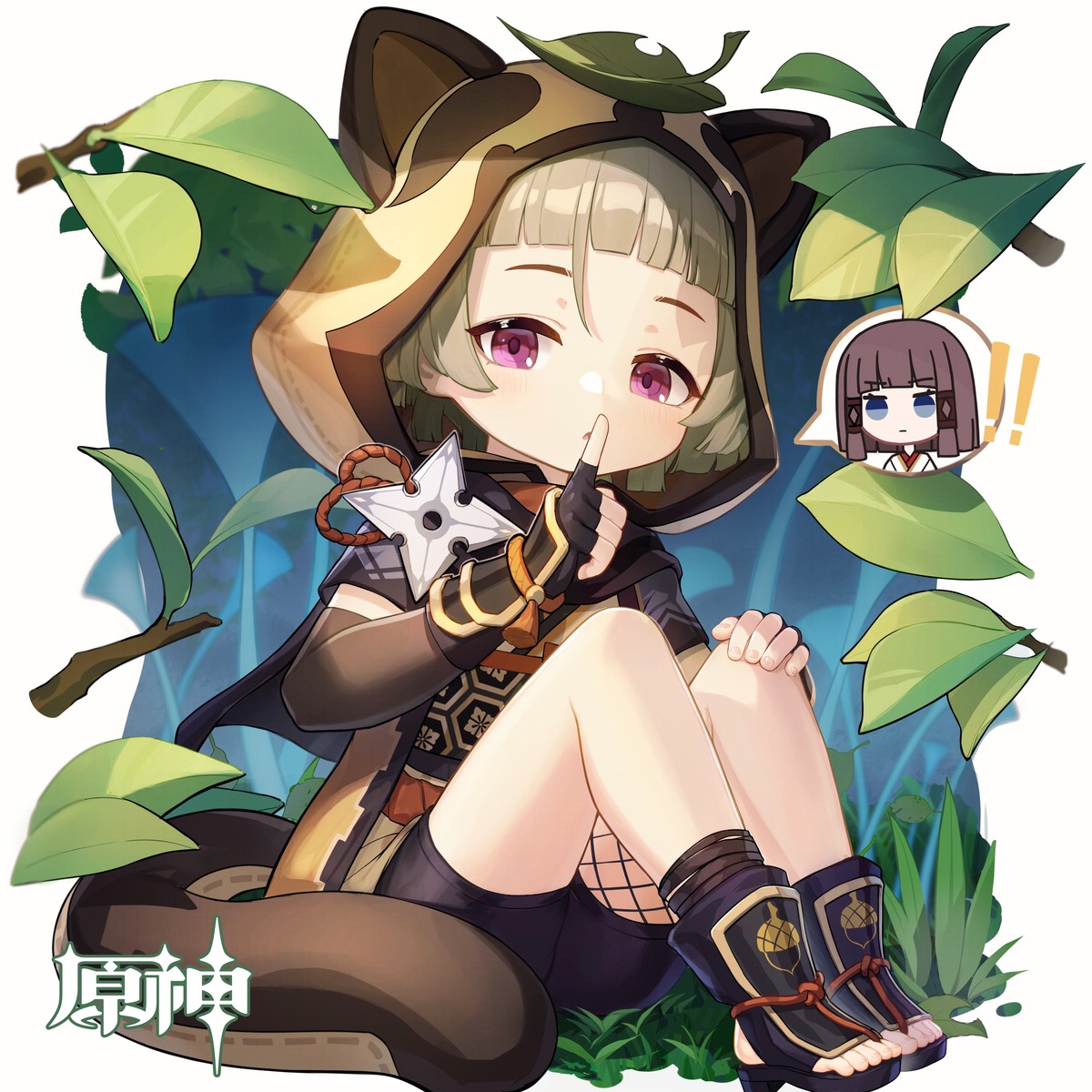 bike_shorts, fishnets, genshin_impact, japanese_clothes, sayu_(genshin_impact), tagme, weapon