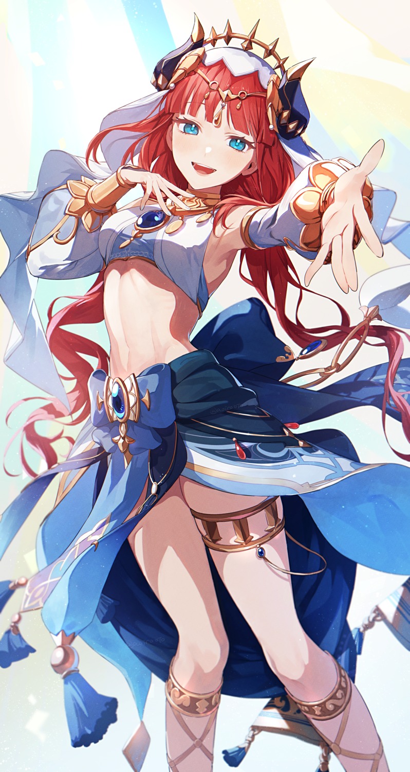 aoppoi_oto, garter, genshin_impact, horns, nilou, no_bra, skirt_lift