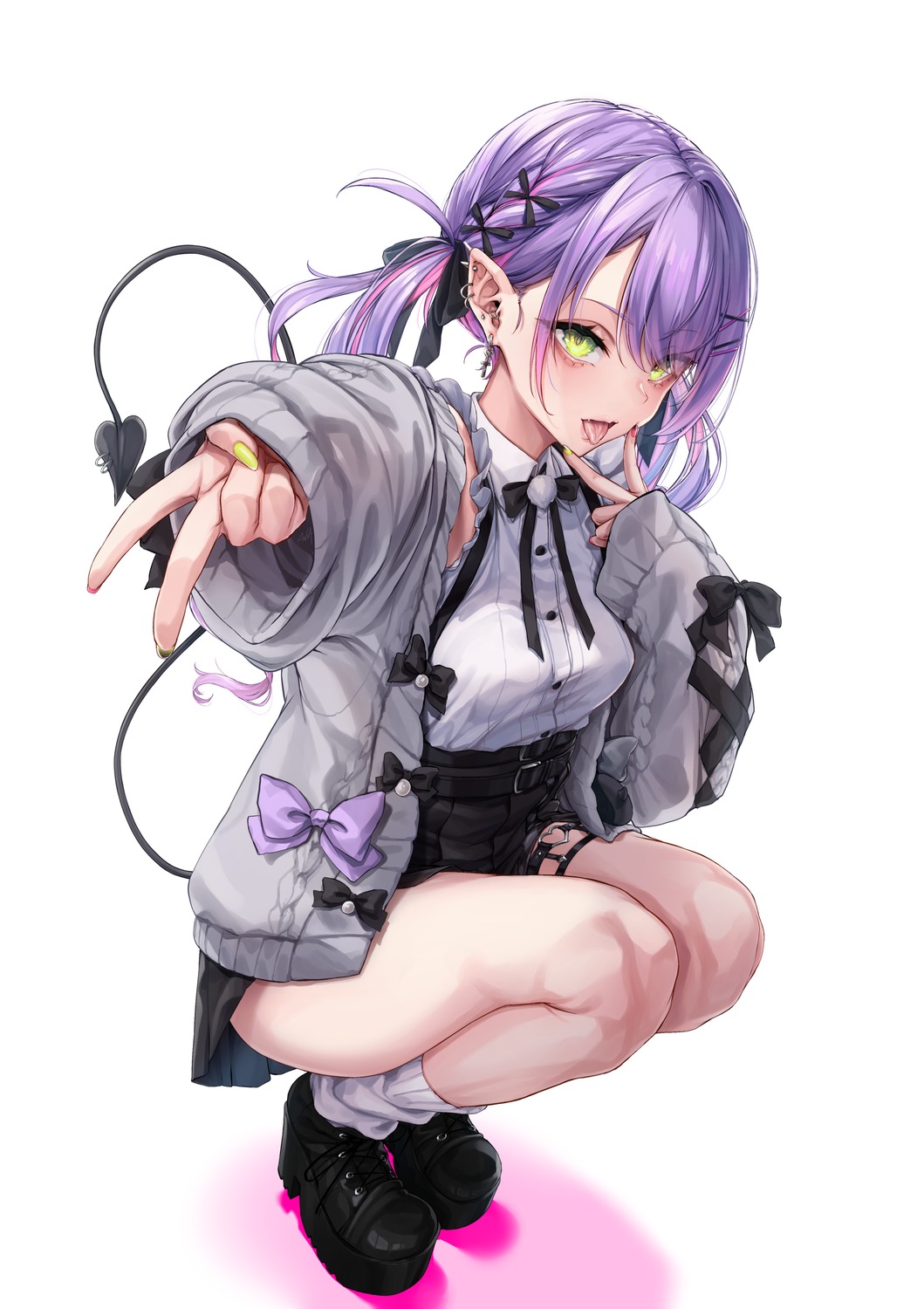 garter, hololive, kurofude_anna, pointy_ears, tail, tokoyami_towa