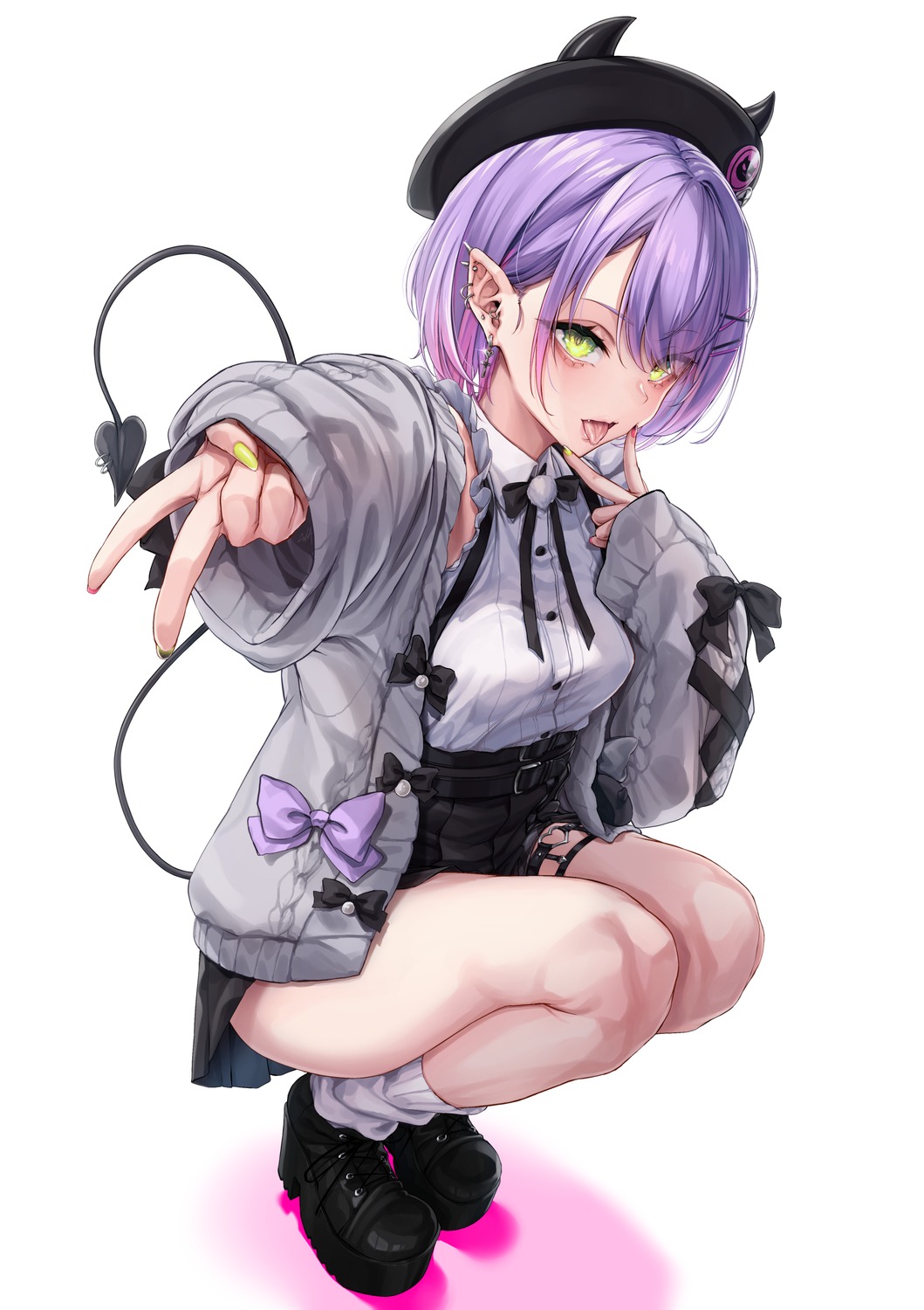 garter, hololive, kurofude_anna, pointy_ears, sweater, tail, tokoyami_towa