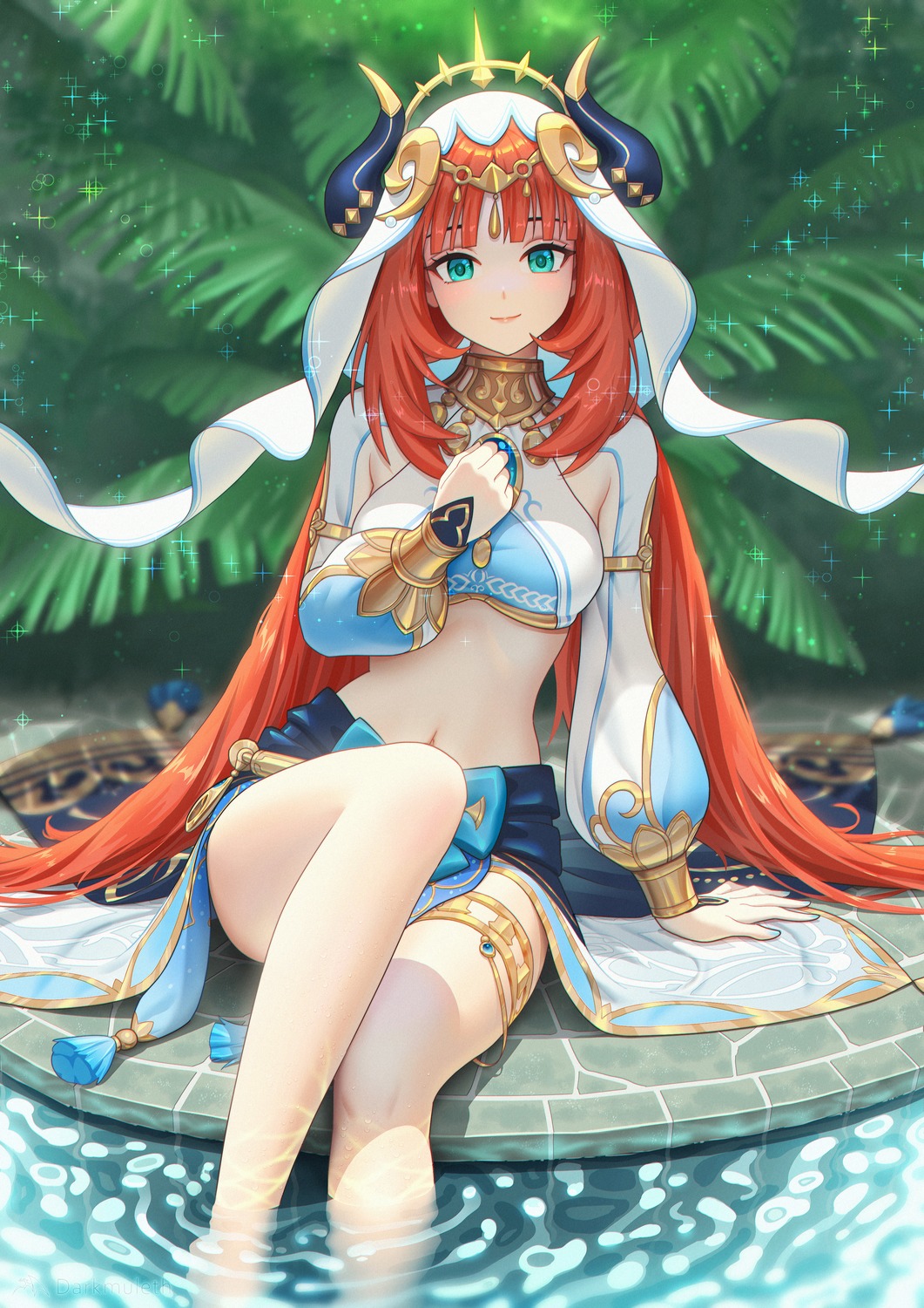 darkmuleth, garter, genshin_impact, horns, nilou, wet