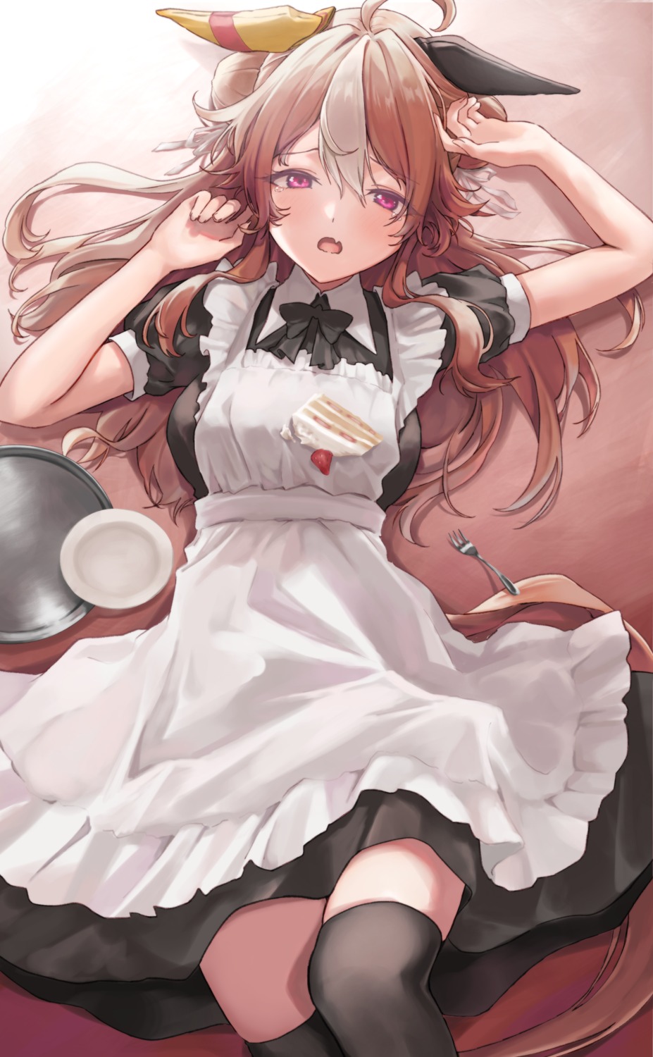 animal_ears, copano_rickey_(umamusume), cream, huziko, maid, tail, thighhighs, uma_musume_pretty_derby, waitress