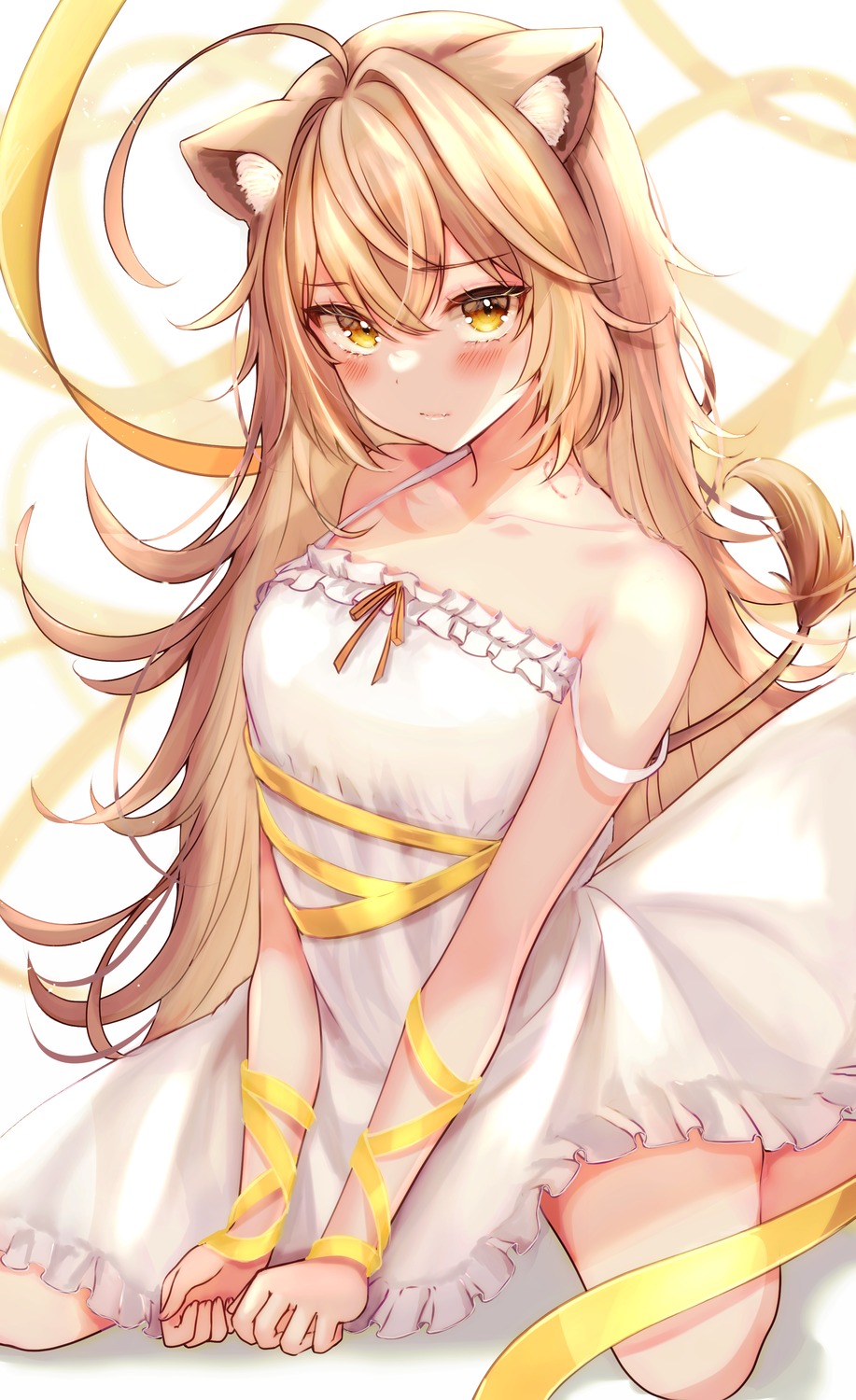 animal_ears, dress, indie_virtual_youtuber, no_bra, rurudo_lion, summer_dress, tail, yu_lei