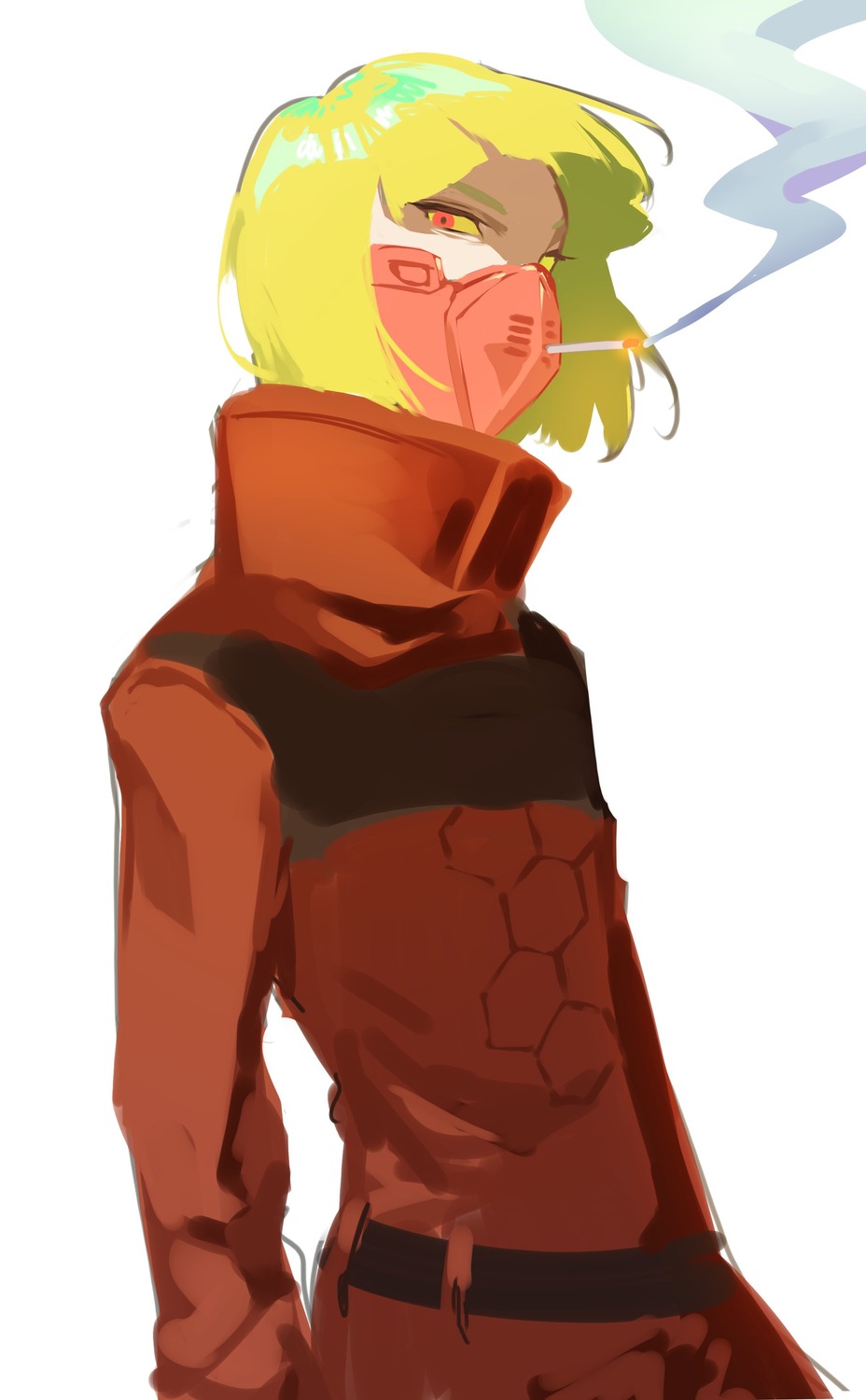 cyberpunk:_edgerunners, cyberpunk_2077, hanny_(uirusu_chan), kiwi_(cyberpunk), sketch, smoking