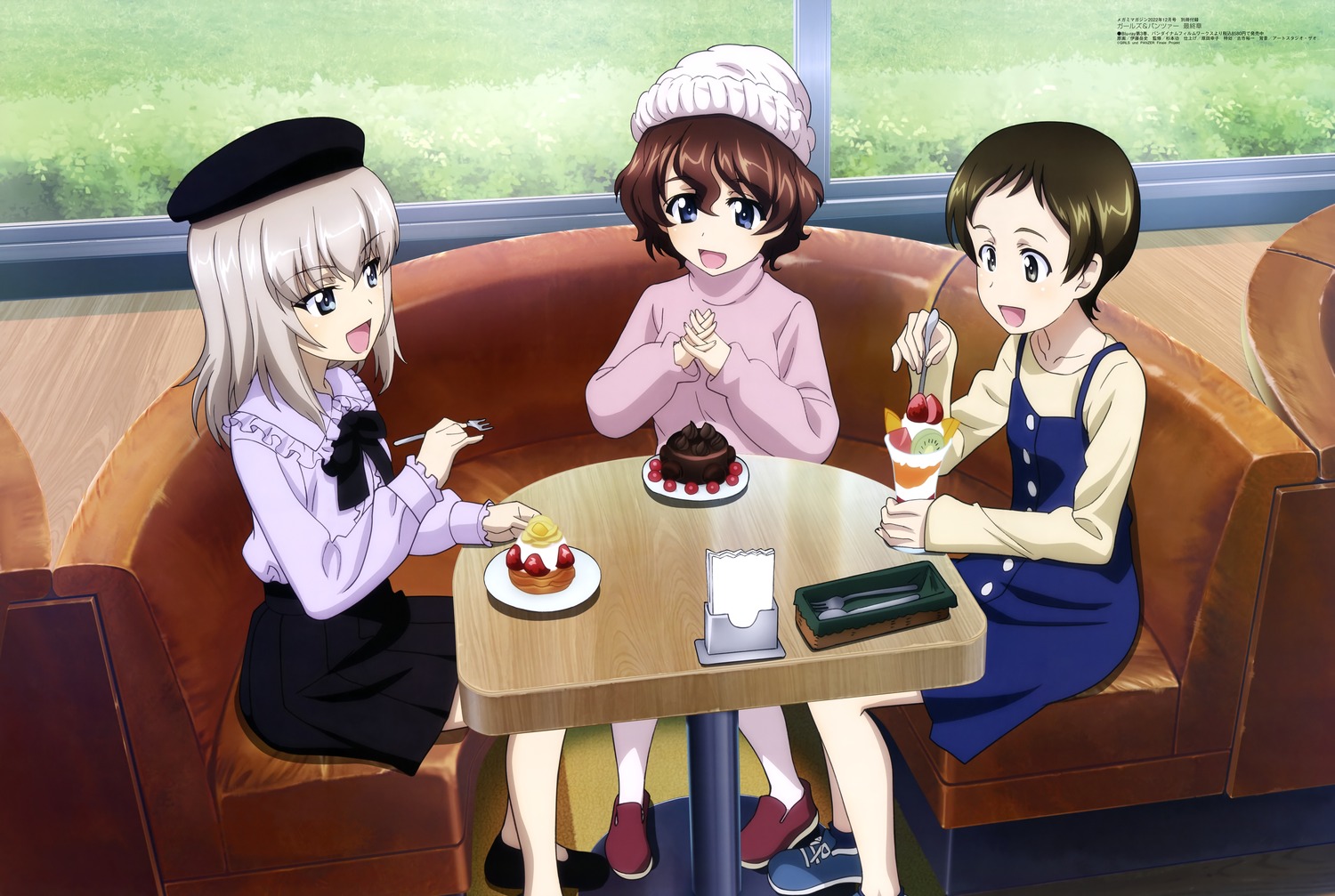 akaboshi_koume, dress, girls_und_panzer, itou_takeshi, itsumi_erika, kojima_emi, sweater